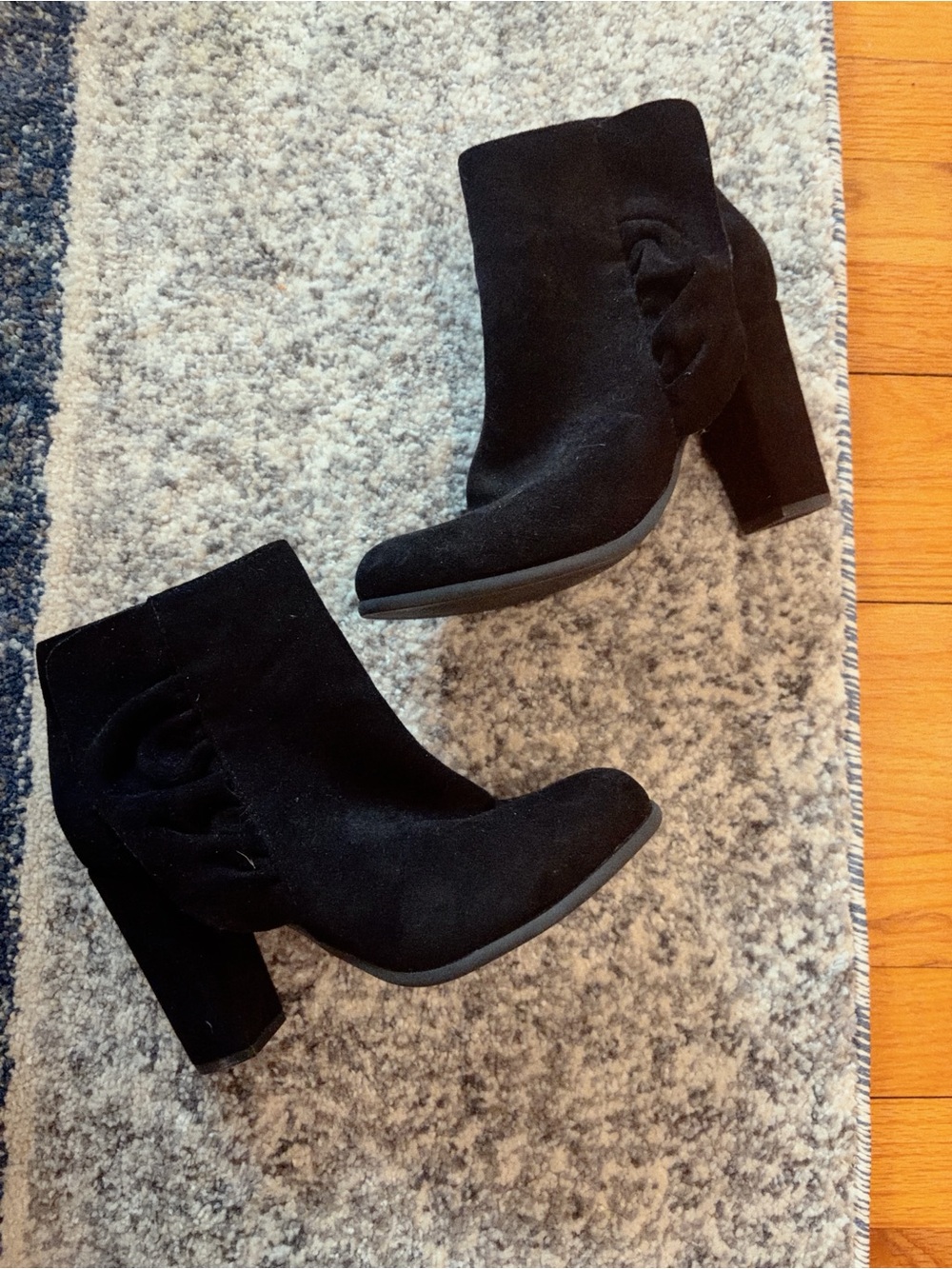 Women's Black Suede Block Heel Ankle Boots